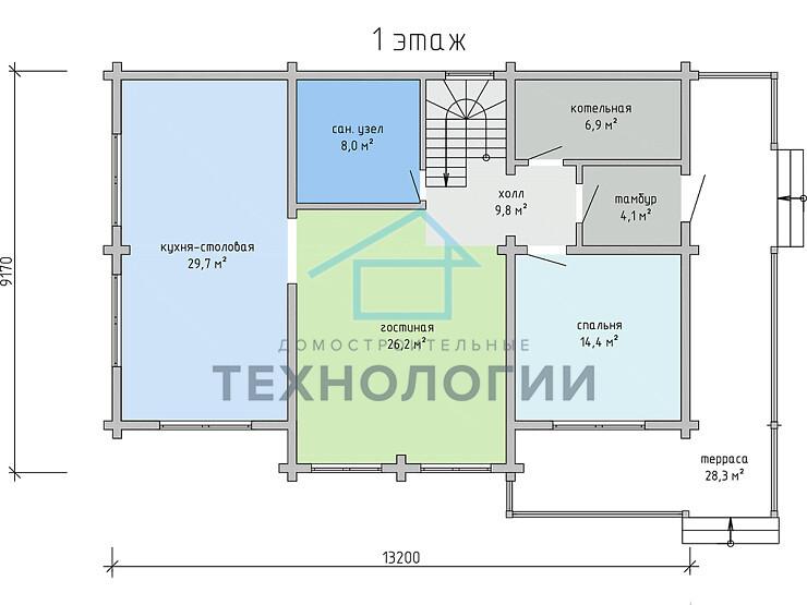 Дом шале из бруса в полтора этажа 9х13 с котельной Отрада